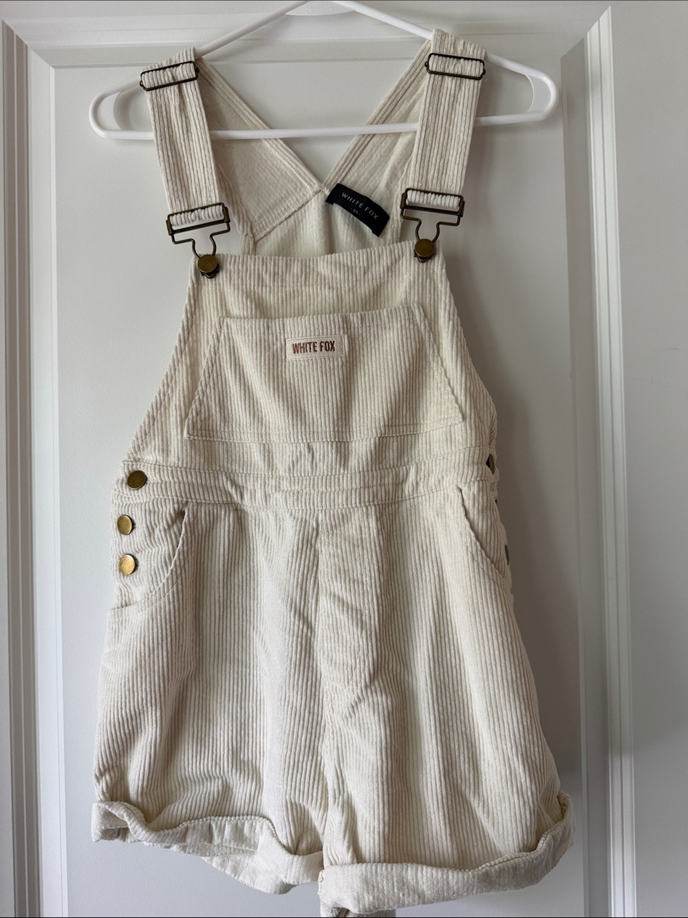 White Fox Cream Corduroy Short Overalls